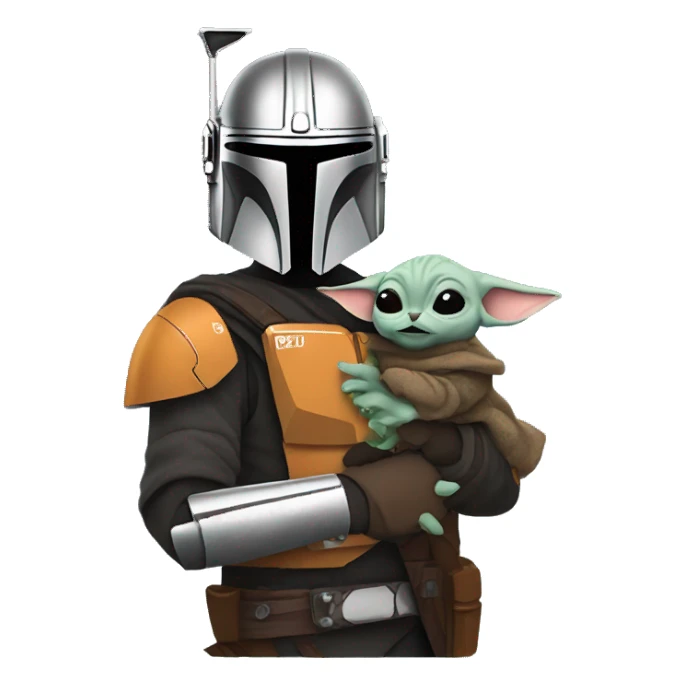 Mandalorian holding grogu sticker
