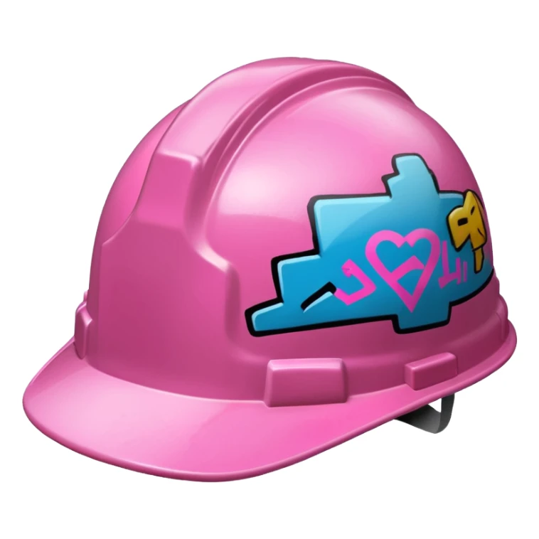 pink hard hat with graffity "</3" sticker