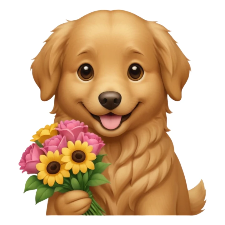 dog holding flowers sticker