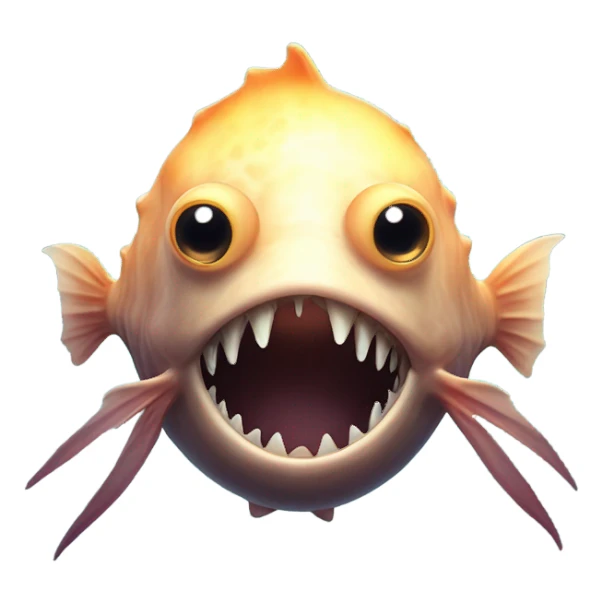 Anglerfish with a glowing lure hanging from its forehead, sharp teeth, and big eyes. sticker