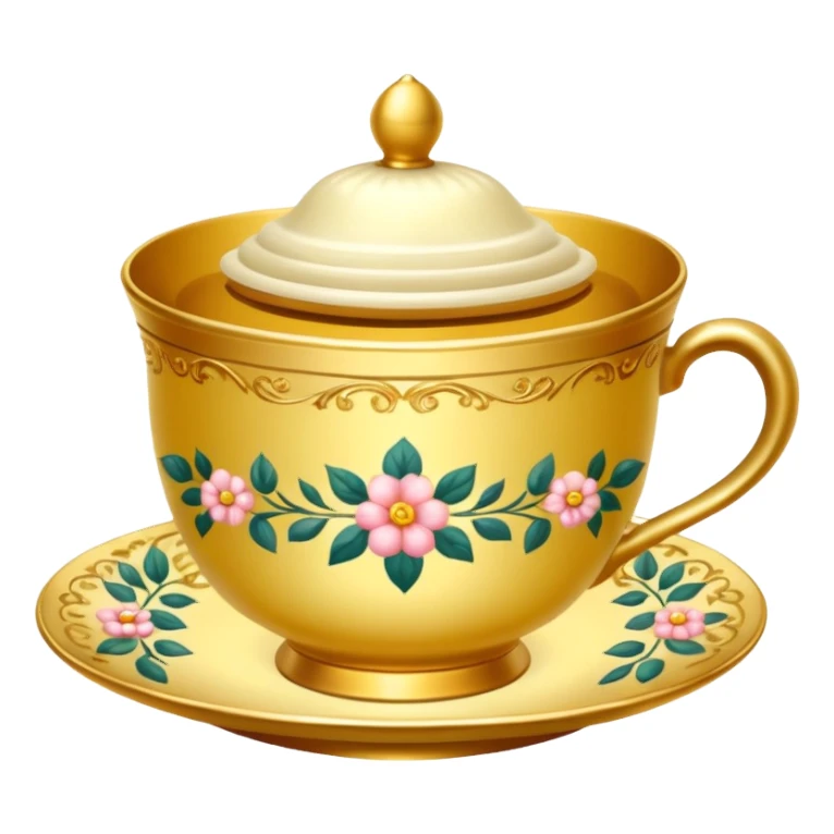 Golden teacup with floral pattern  sticker