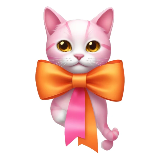 Pink bow ribbon with orange cat sticker