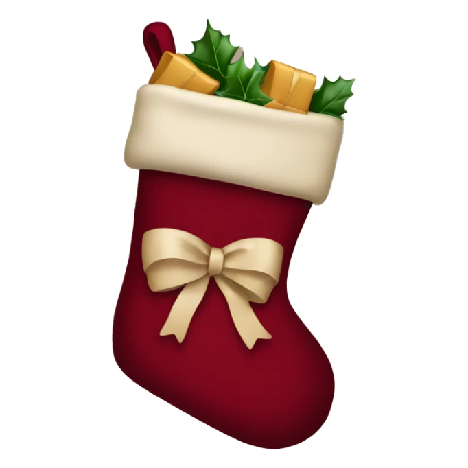 Wine red Christmas stocking with beige bow sticker