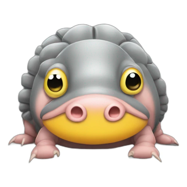 Gray pig armadillo centipede insect with yellow duck face sticker