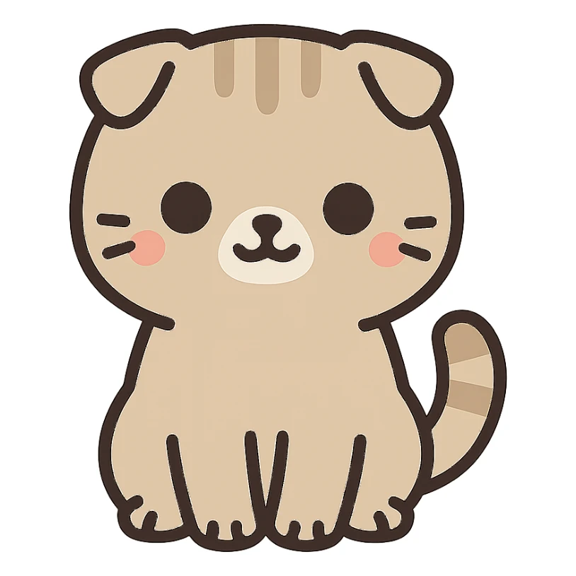 flat toon kawaii scottish fold kitten sitting sticker