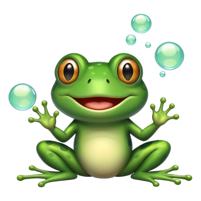 frog blowing bubbles with a goofy smile sticker