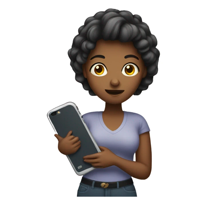 female holding big phone sticker