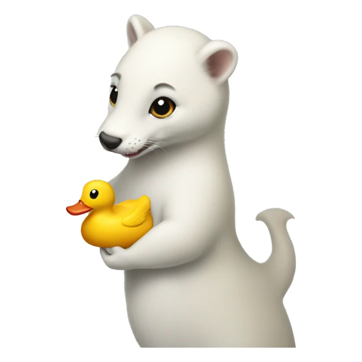 atonished ermine eating a rubber duck sticker