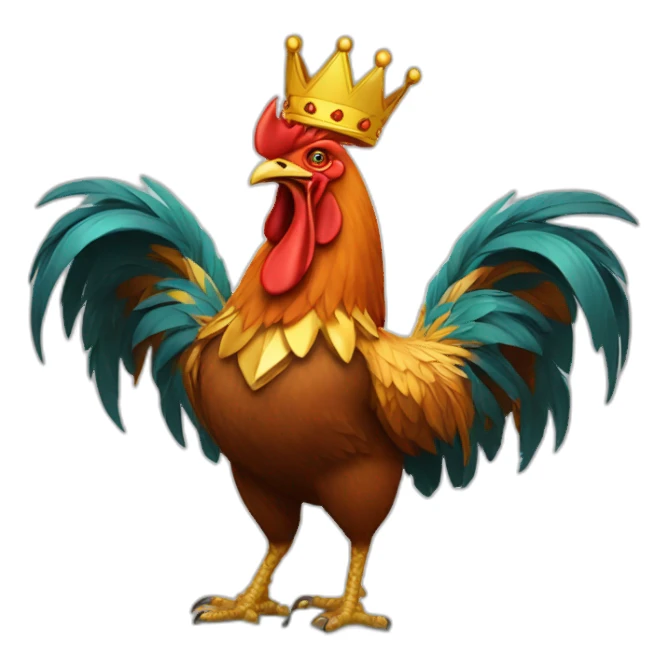 fighting and howling rooster with a crown on its head sticker