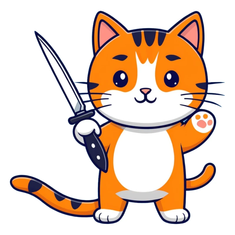 Orange cat holding a knife sticker