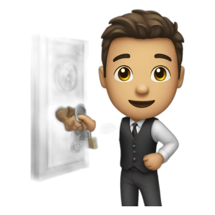 Classy young man struggling to get a key into a lock sticker