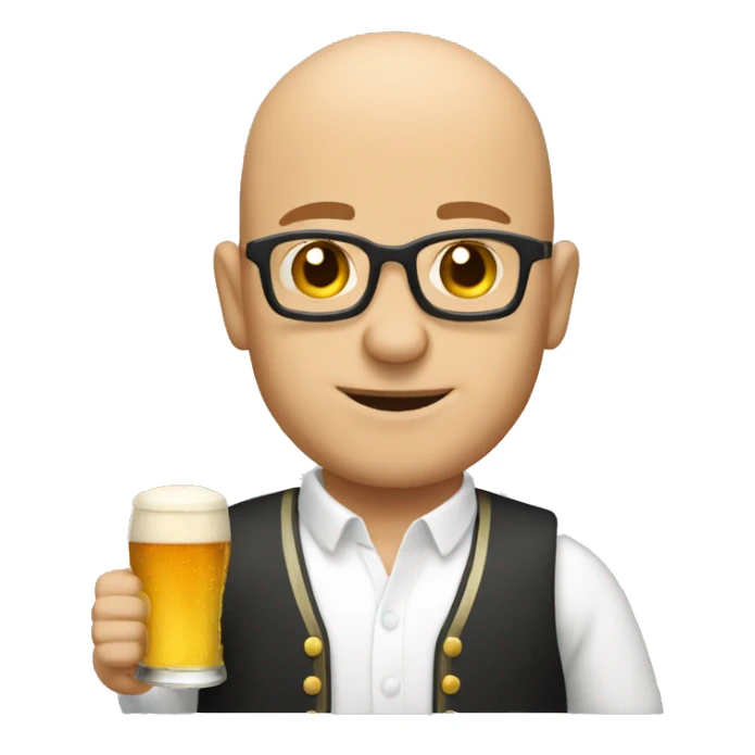 bald frmer with beer sticker