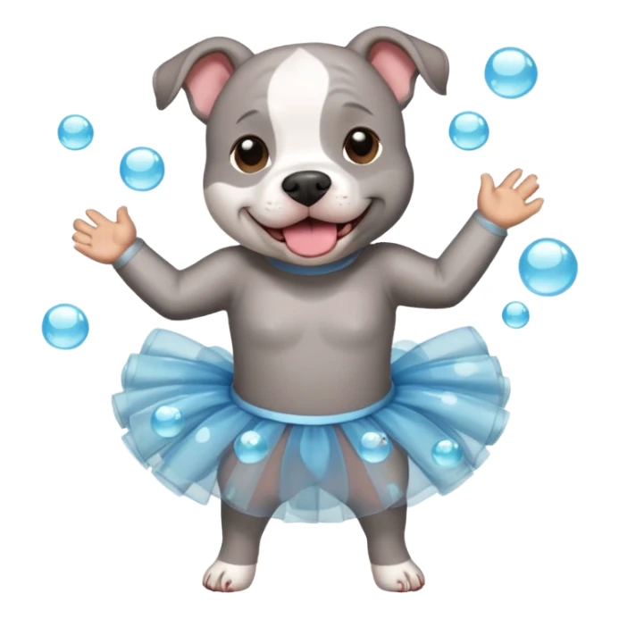 Grey Pibble in a tutu , surrounded by clear bubbles  sticker