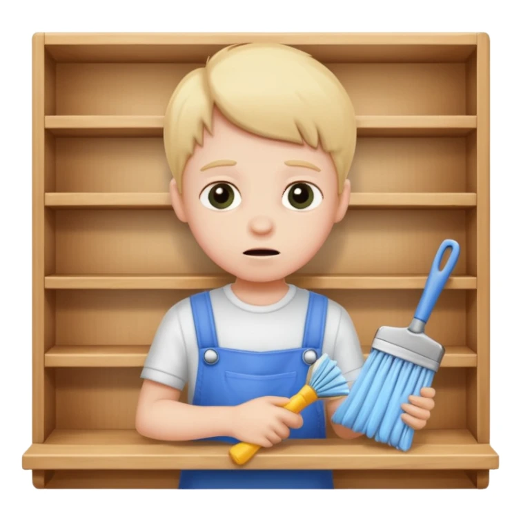 kid anxious cleaning a shelf sticker