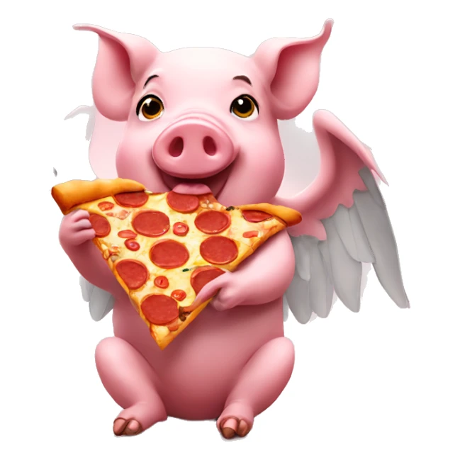 Pig with wings eating pizza sticker