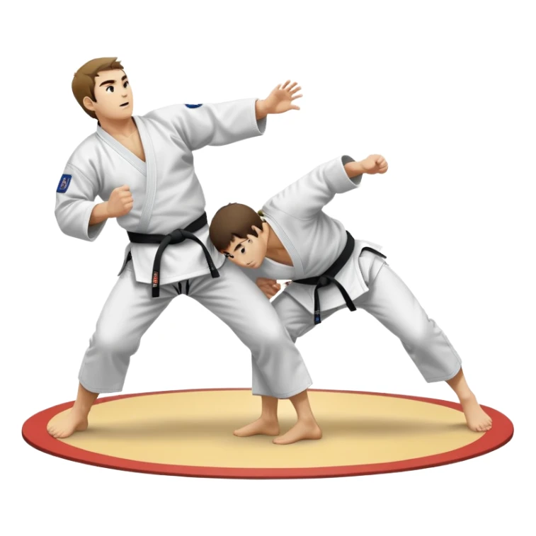 Two judo practitioners in traditional gi, one executing a powerful throw while the other is countering with a defensive move. The background features a judo mat and a focused dojo atmosphere. Transparent background highlights the precision and technique of judo. sticker