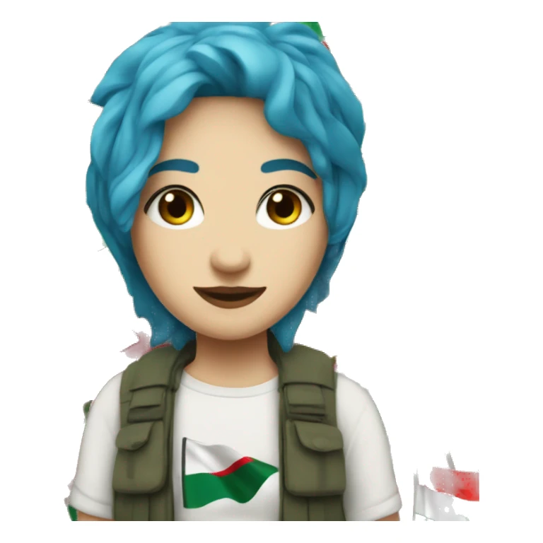 blue haired white lesbian with palestine flag sticker