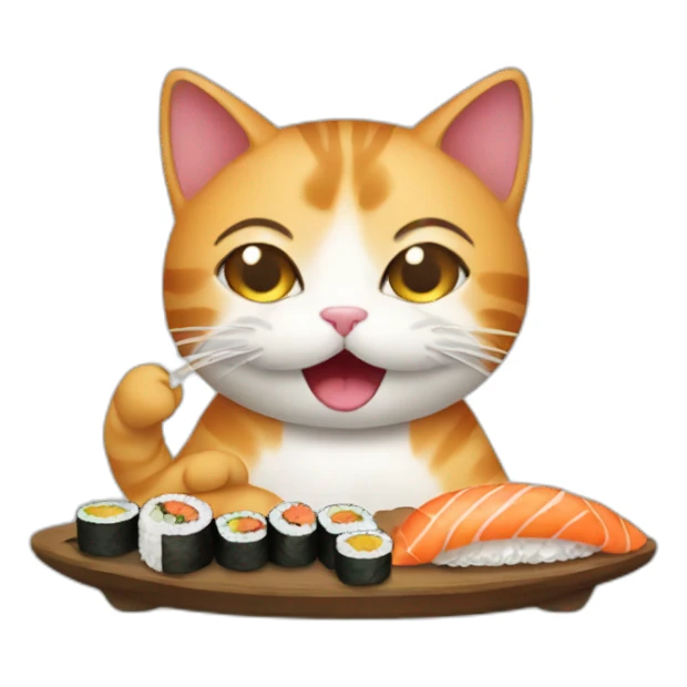 cat eating sushi sticker