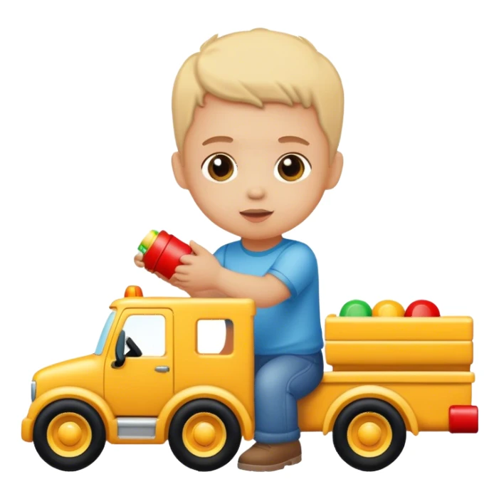 Kid playing with a truck sticker