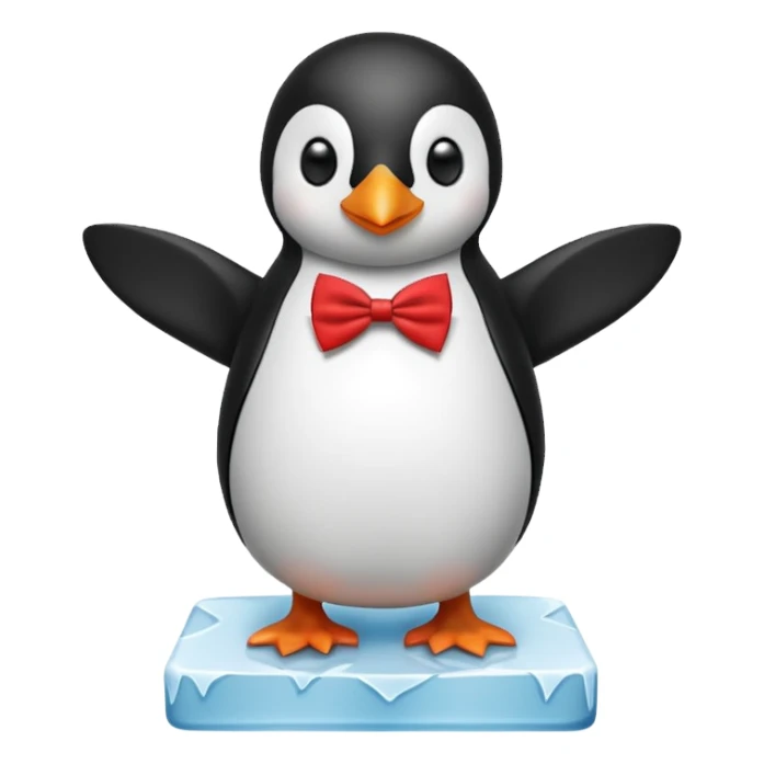penguin, red bow tie, standing on small ice block sticker