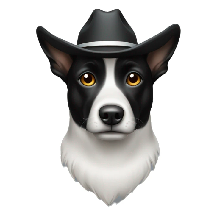 Black dog wearing white cowboy hat sticker
