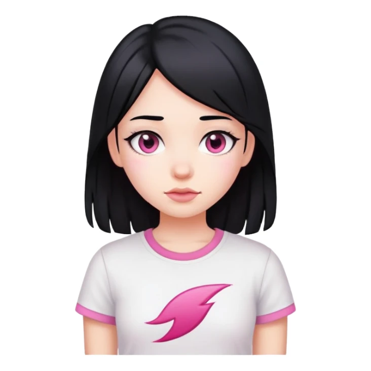 девушка с светлым оттенком кожи, с черными волосами, с розовыми прядями впереди, в белой футболке sticker