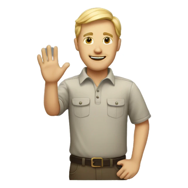 white man, waving hand sticker