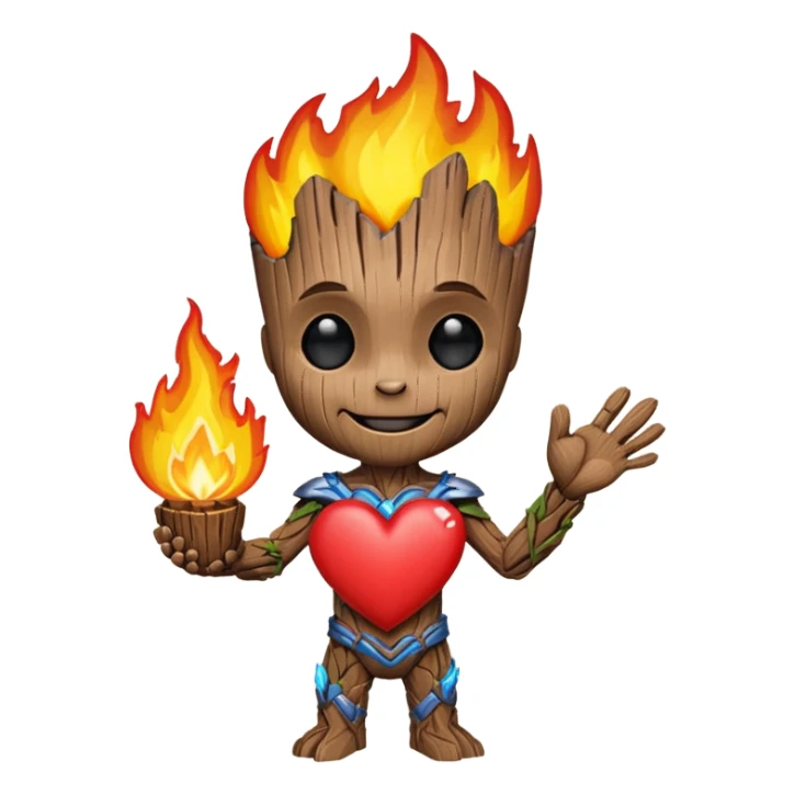 Groot hold heart on fire with smile sticker