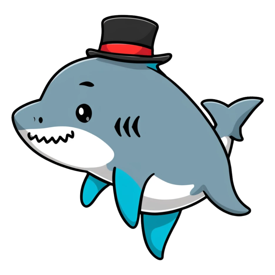 shark with a top hat, cartoon sticker sticker