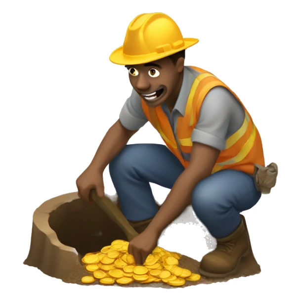 A man digging hole seeing gold coins sticker
