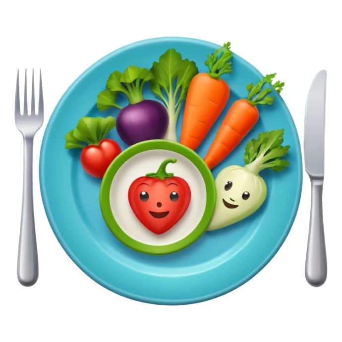 plate with vegetables and a check mark sticker