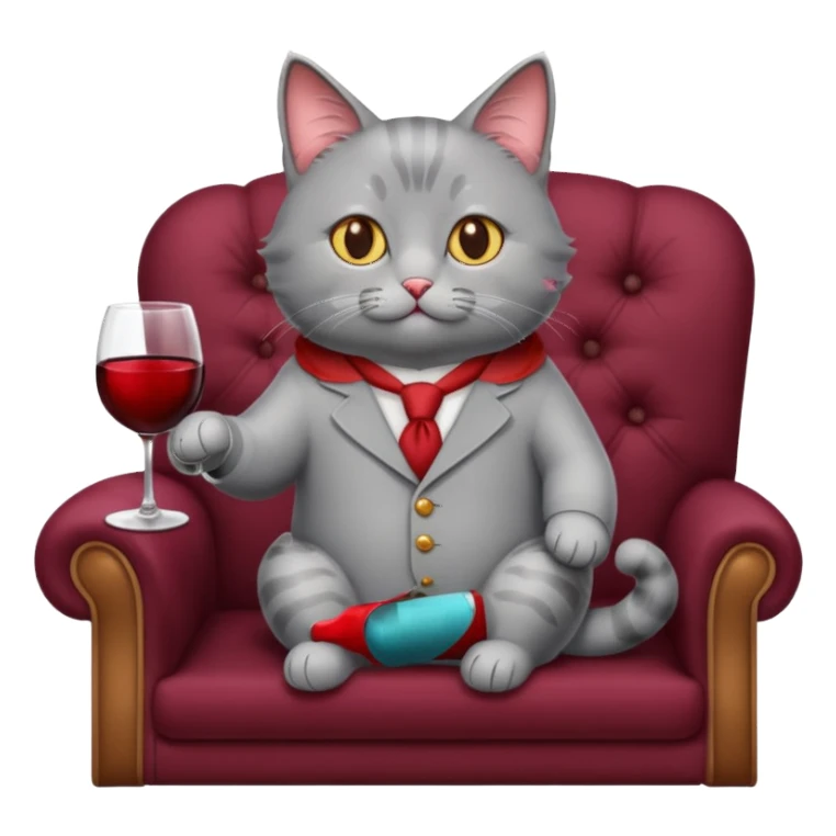 gray Cat sitting On A Couch holding Wine sticker