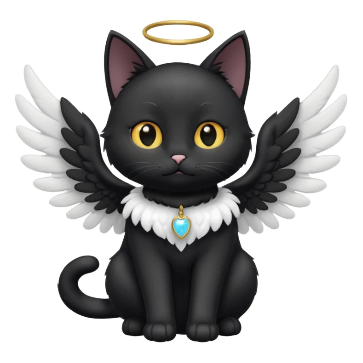 a black cat with white angel wings sticker