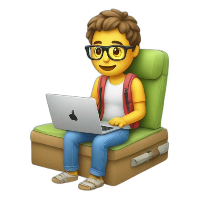 programmer with laptop on vacation sticker