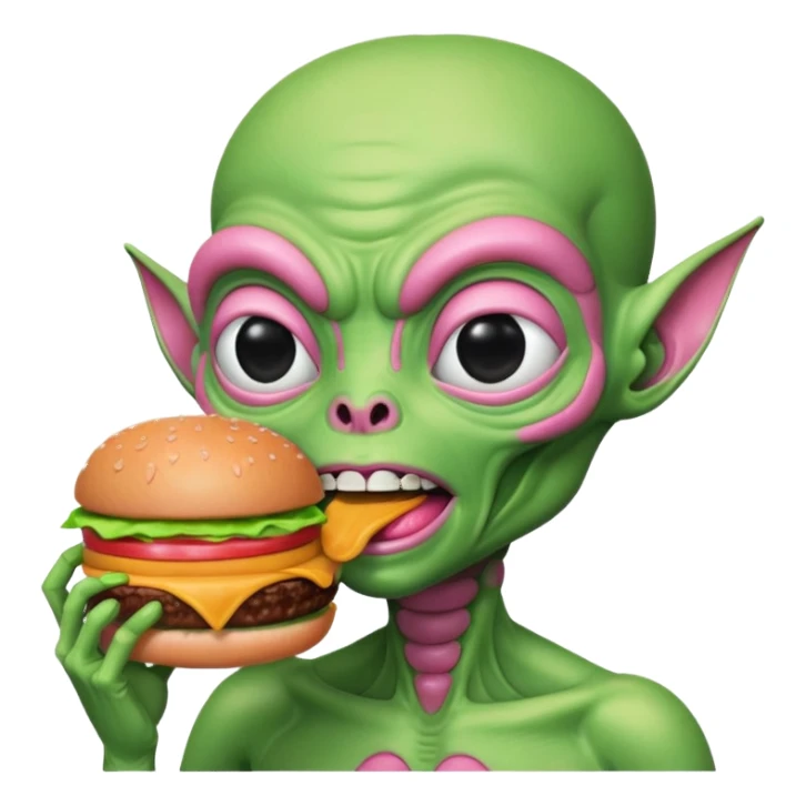 pink alien eating burger sticker