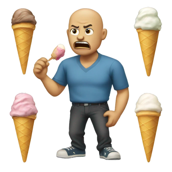 Angry bald man eating an icecream sticker
