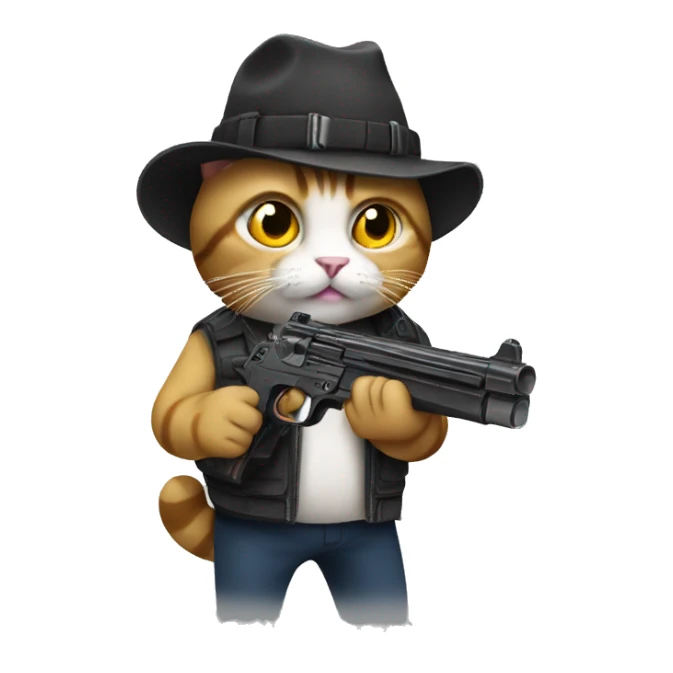 a cat with a gun sticker