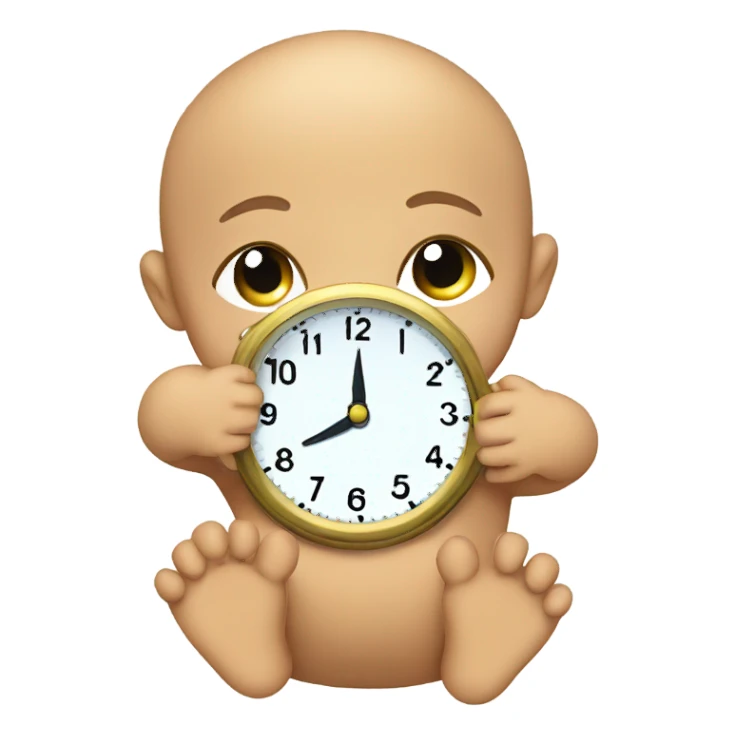 Little baby with a clock sticker