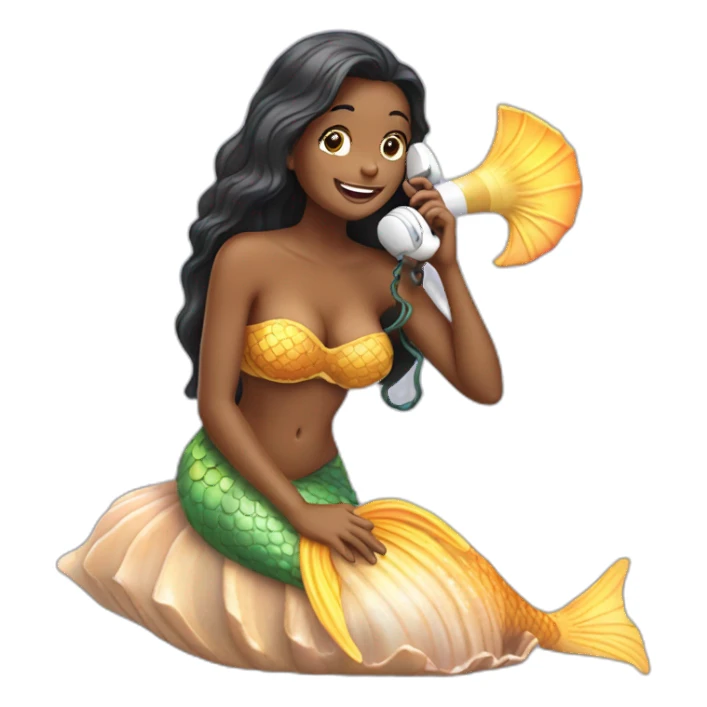 mermaid talking on seashell phone sticker