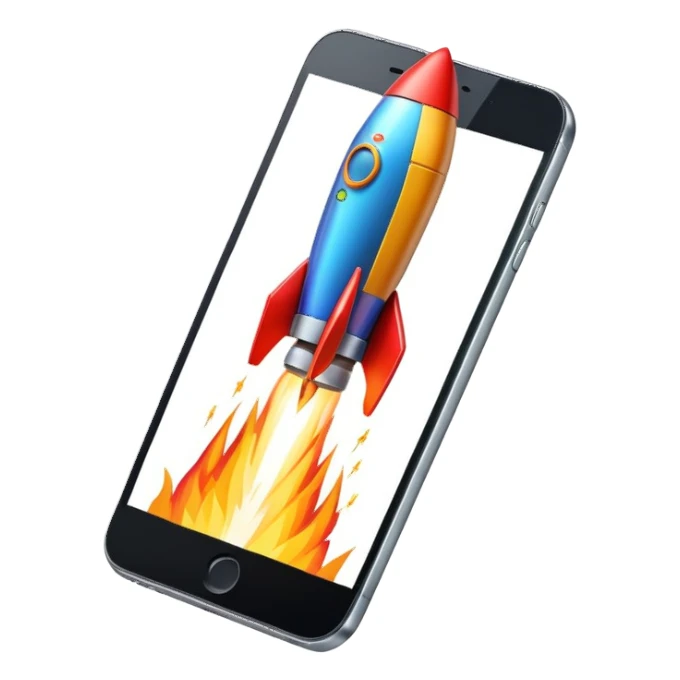 Smartphone with rocket boosters launching upward sticker