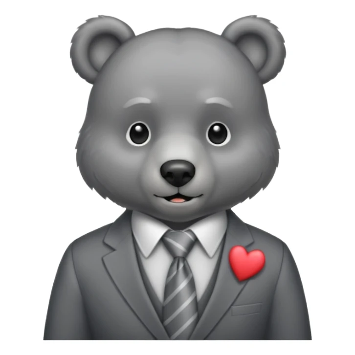 Bear with grey necktie and grey heart sticker