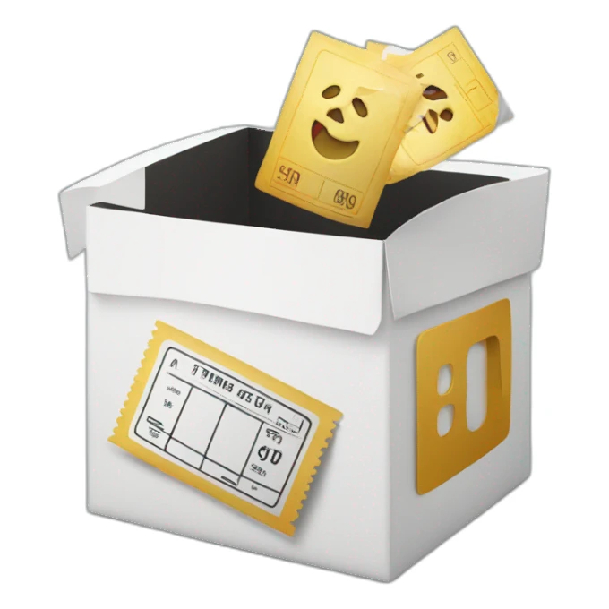 raffle box with ticket flying out sticker
