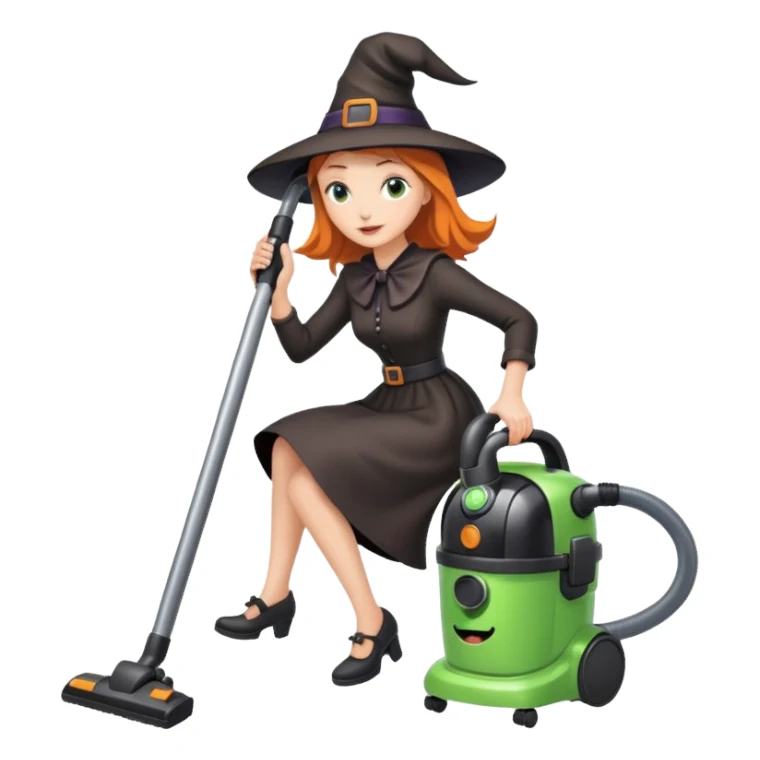 a witch riding a vacuum cleaner sticker