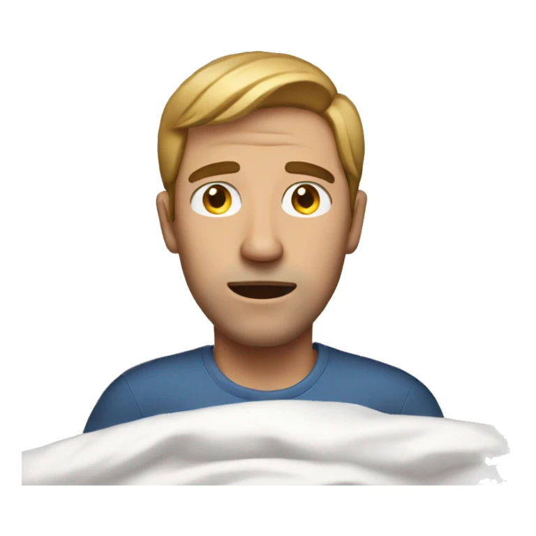 White man in bed with eyes open sticker