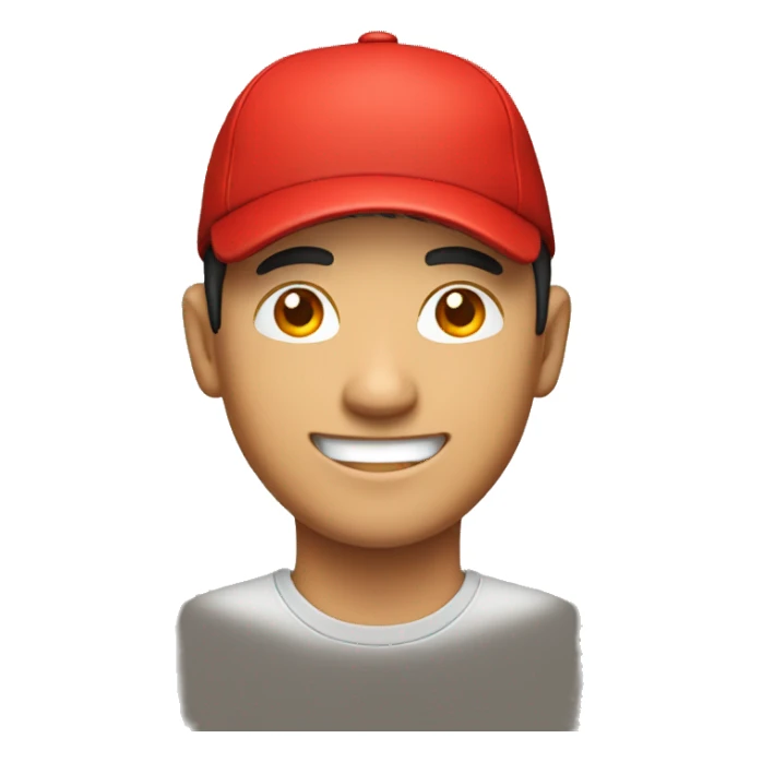 smiling asian man with red cap sticker