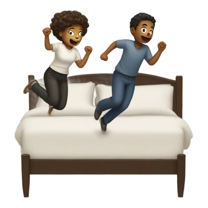two people jumping on bed sticker