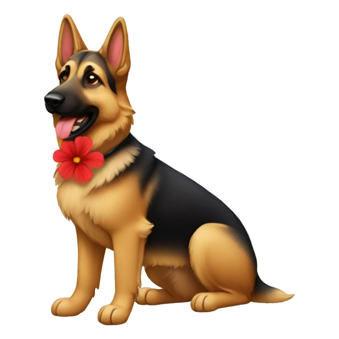 German Shepard with red flower sticker