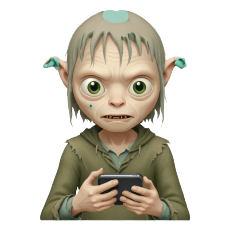 gollum typing a cellphone in a WhatsApp sticker