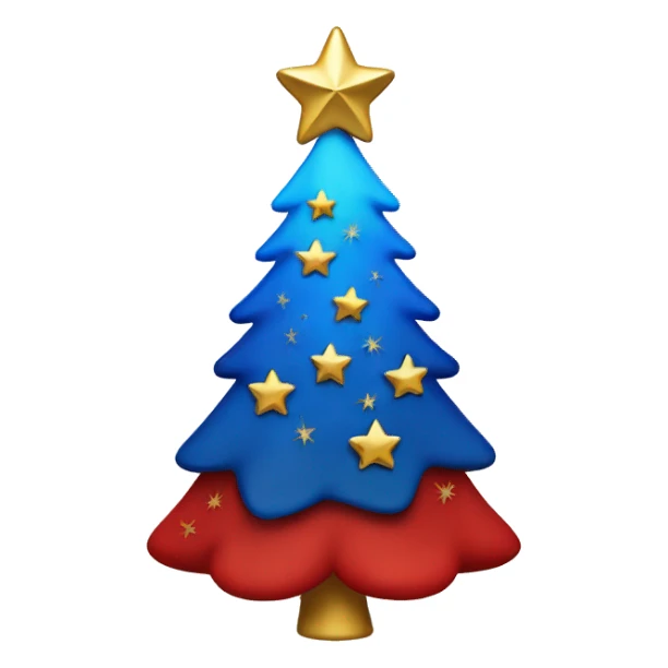 Half red half blue Christmas tree with a gold star  sticker