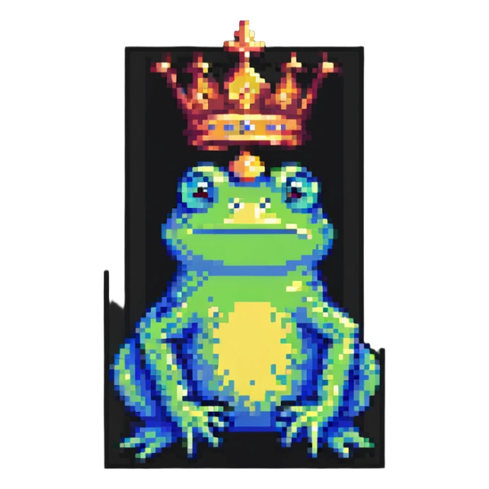pixel art crowned frog side view with crown sticker